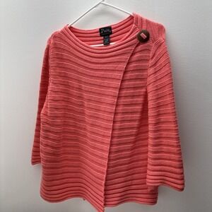 Pure Handknit Pink 100% Cotton Classic chunky open sweater 3/4 Sleeve size M/L